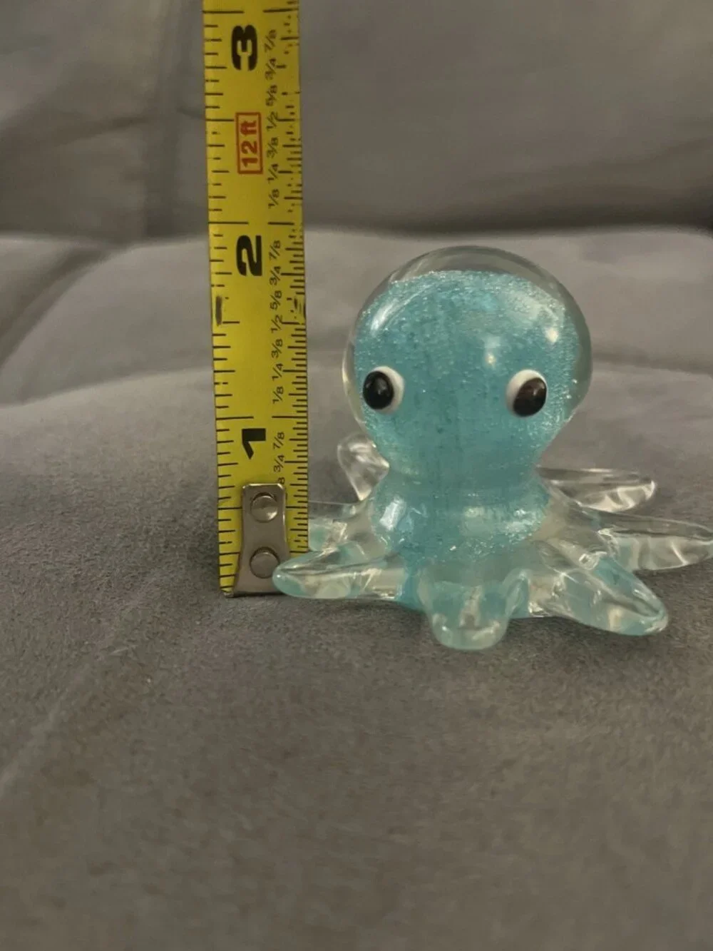 Octopus Hand Blown Art Glass Paperweight Figurine 2x3” Aqua Blue